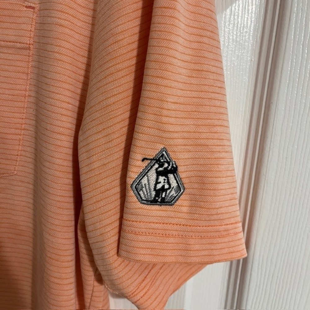 Travis Mathew Golf Polo Shirt Striped Short Sleeve with Logo Peach L‎ - Picture 4 of 8